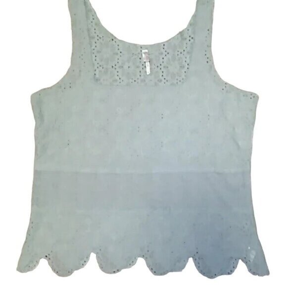 Free People Sage Green Eyelet Lace Sleeveless Blouse - Picture 2 of 5